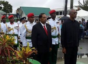 President David A Granger taking salute on Independence Day 2015